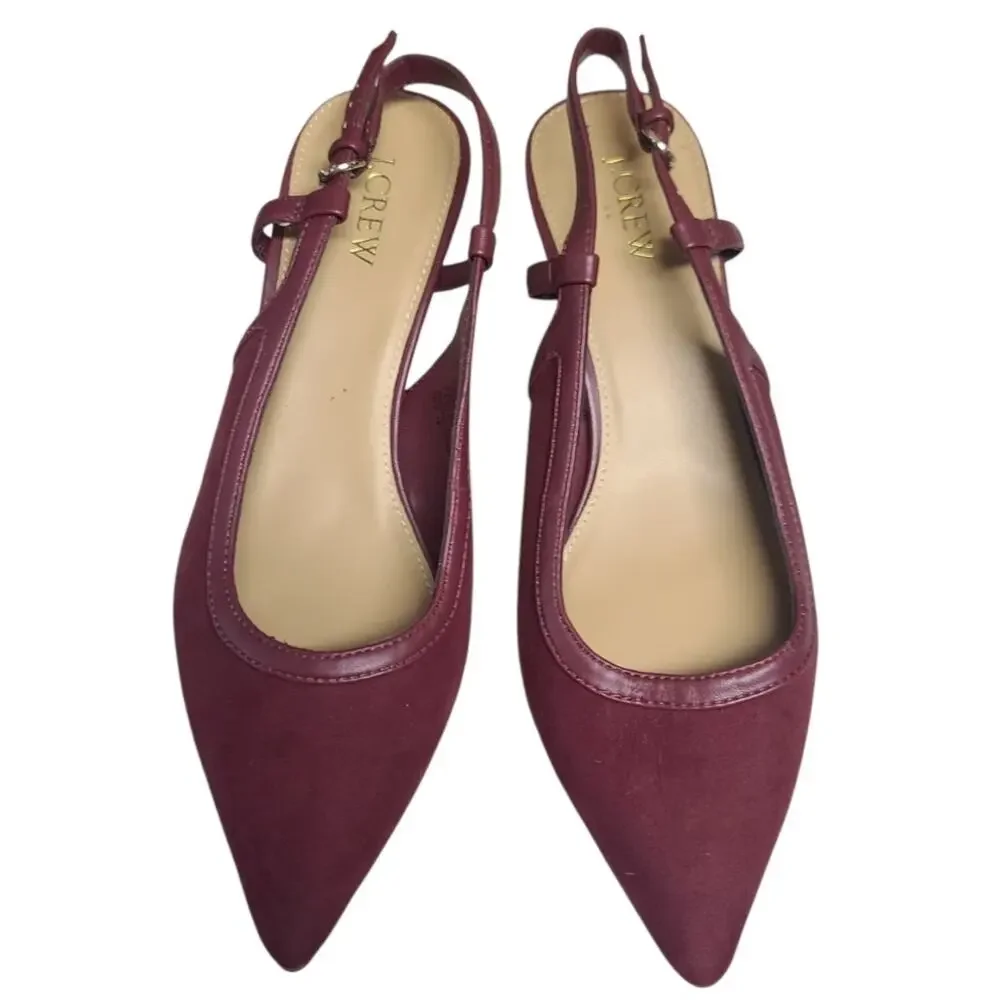 J.Crew Factory Red Suede Kitten Heel Slingback Shoes Size 10 - Picture 2 of 6